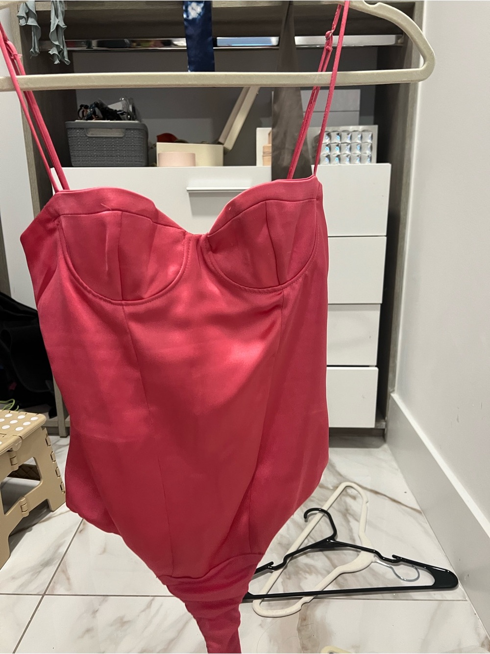 Zara Satin Bustier Bodysuit in Hot Pink